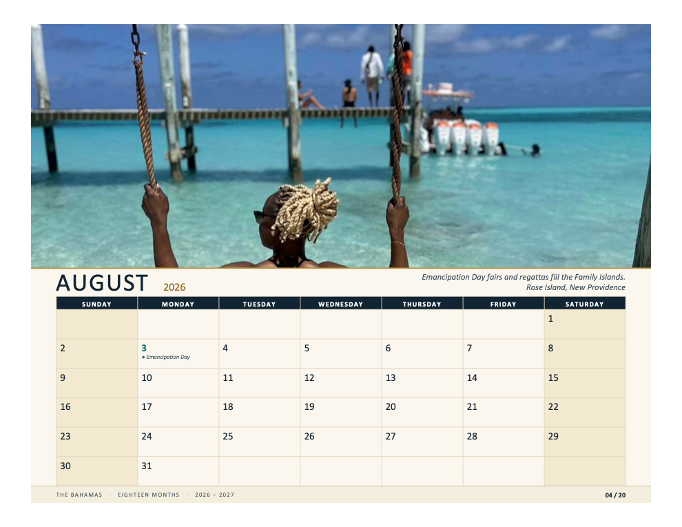 The Bahamas 2026-2027 Calendar        ▪︎        18 Month Calendar