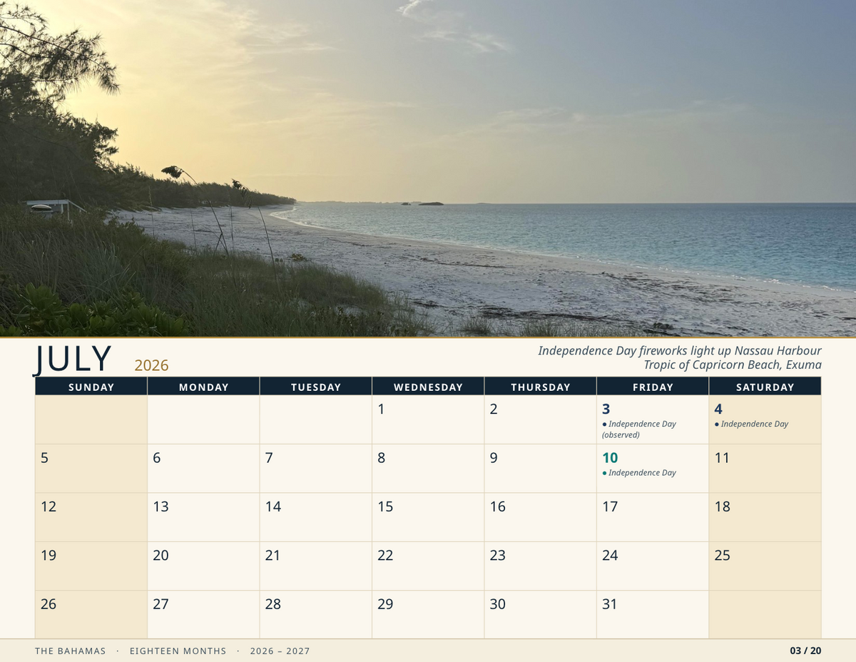 The Bahamas 2026-2027 Calendar        ▪︎        18 Month Calendar