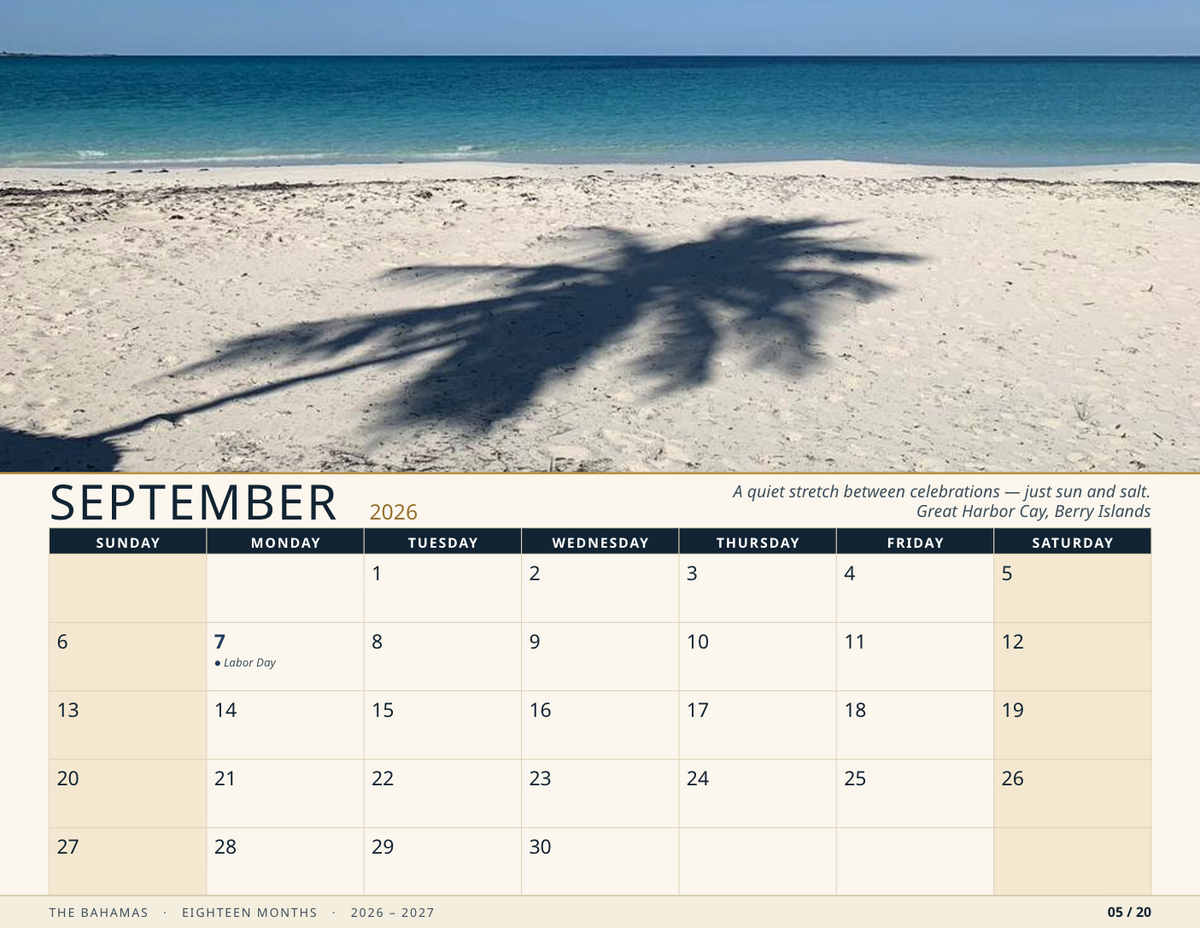 The Bahamas 2026-2027 Calendar        ▪︎        18 Month Calendar